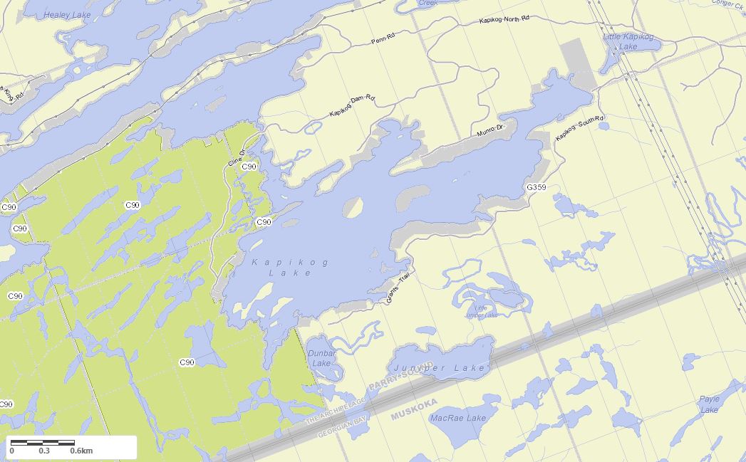 Crown Land Map of Kapikog Lake in Municipality of Archipelago and the District of Parry Sound